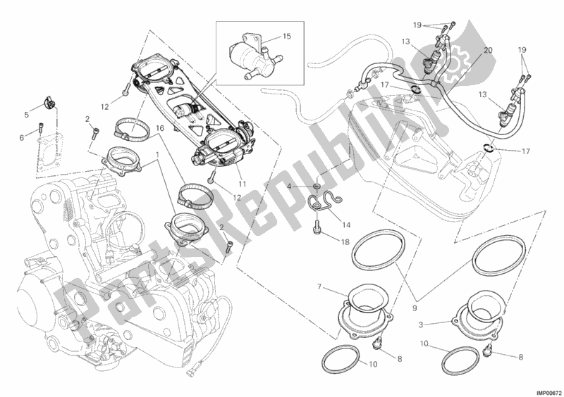 Todas las partes para Cuerpo Del Acelerador de Ducati Superbike 848 EVO USA 2012 Todas las partes para Cuerpo Del Acelerador de Ducati Superbike 848 EVO USA 2012
